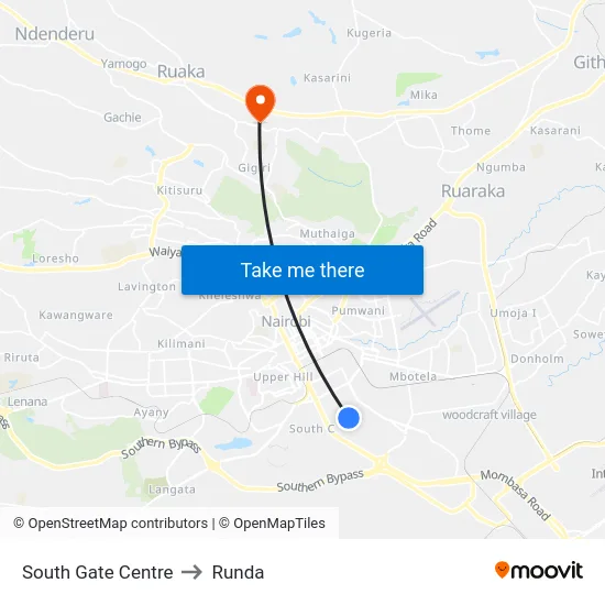 South Gate Centre to Runda map