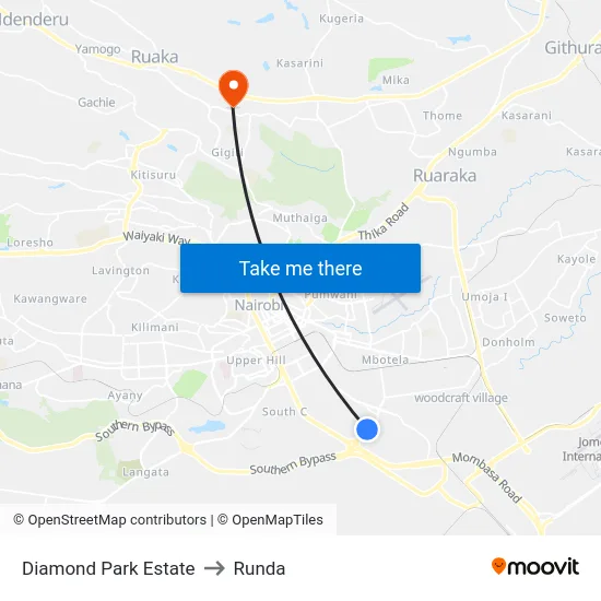 Diamond Park Estate to Runda map