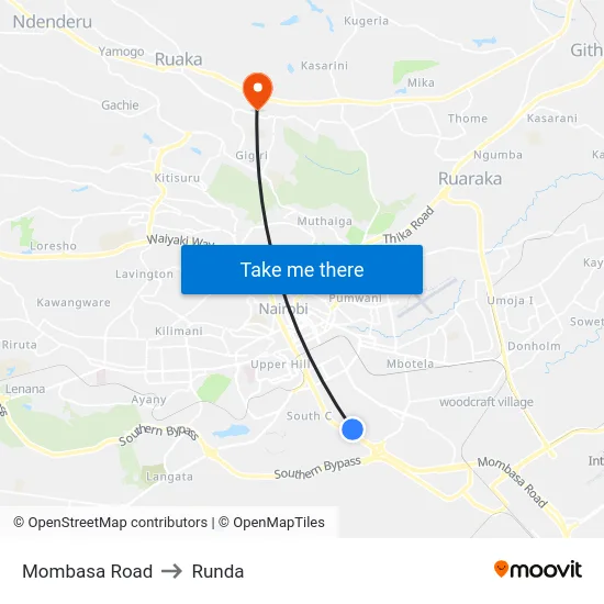 Mombasa Road to Runda map