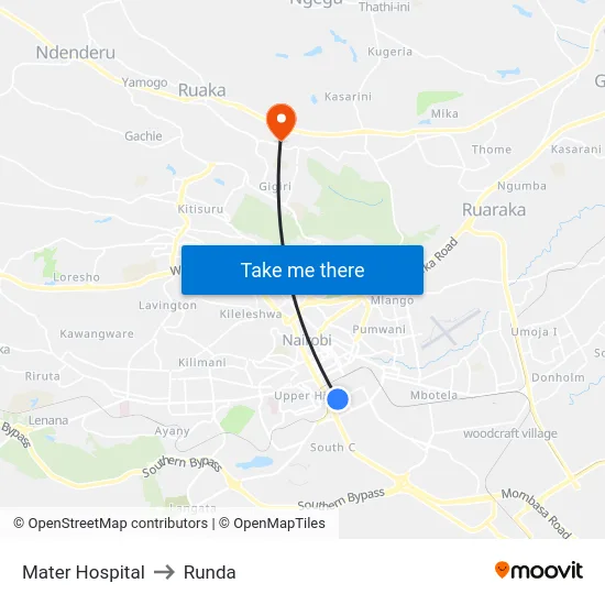 Mater Hospital to Runda map
