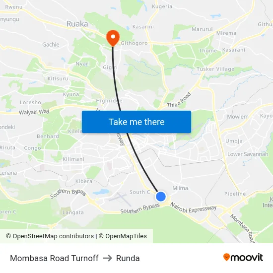 Mombasa Road Turnoff to Runda map