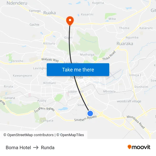 Boma Hotel to Runda map