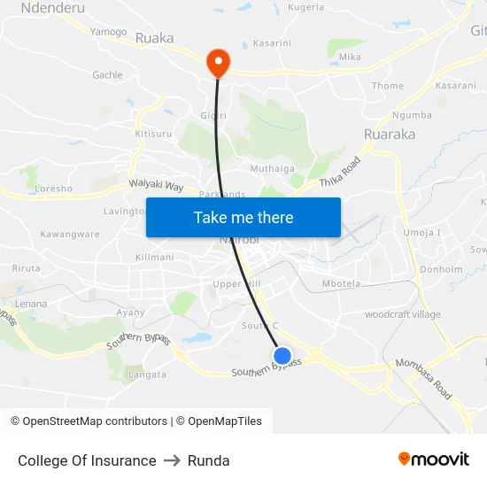 College Of Insurance to Runda map