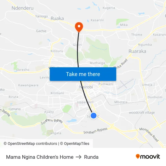 Mama Ngina Children's Home to Runda map