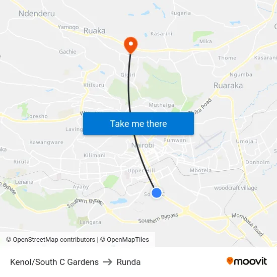 Kenol/South C Gardens to Runda map