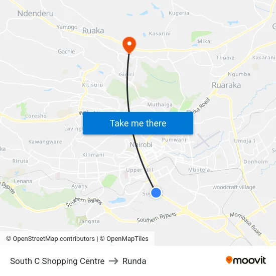 South C Shopping Centre to Runda map