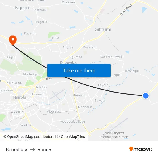 Benedicta to Runda map