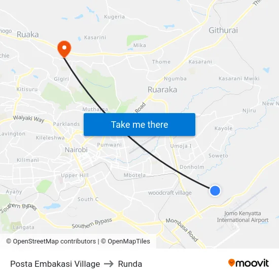 Posta Embakasi Village to Runda map