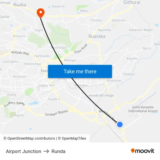 Airport Junction to Runda map