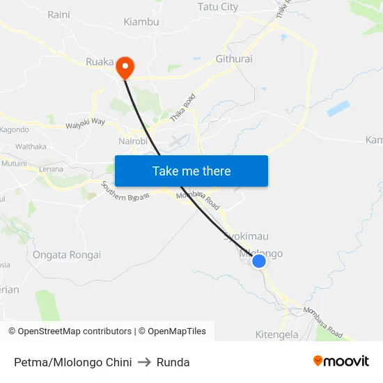 Petma/Mlolongo Chini to Runda map