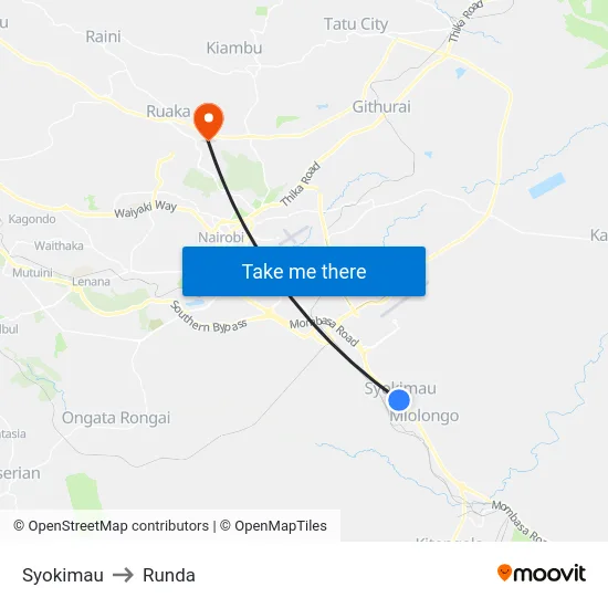 Syokimau to Runda map
