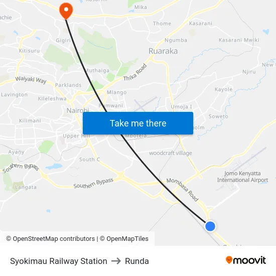 Syokimau Railway Station to Runda map