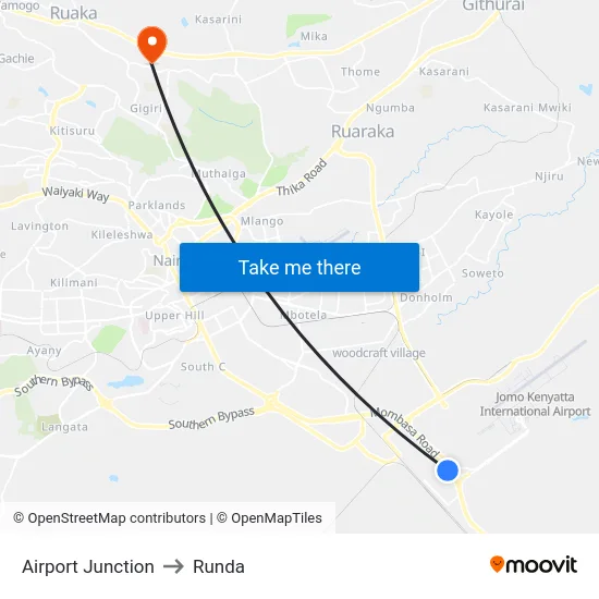 Airport Junction to Runda map