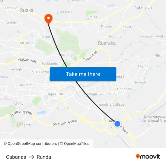Cabanas to Runda map