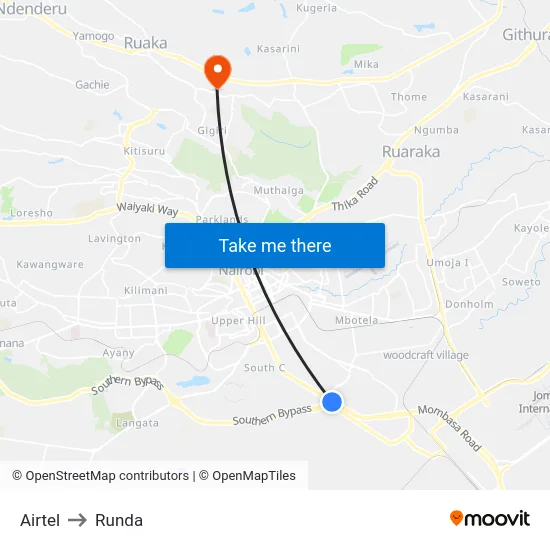 Airtel to Runda map