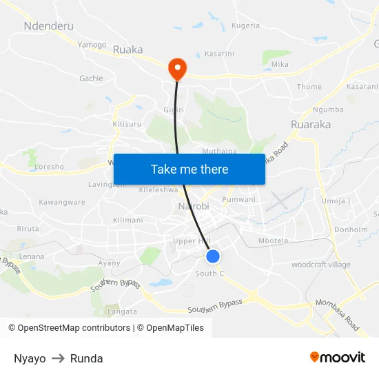 Nyayo to Runda map