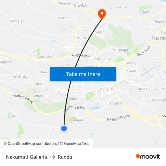 Nakumatt Galleria to Runda map
