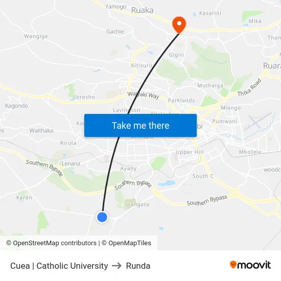 Cuea | Catholic University to Runda map