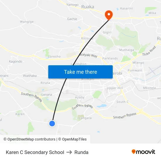 Karen C Secondary School to Runda map