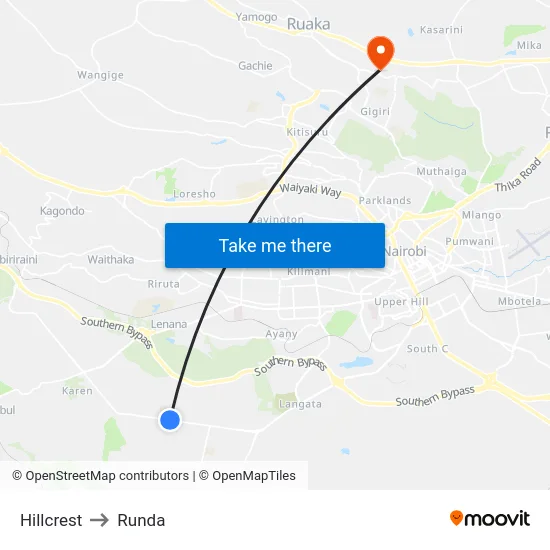 Hillcrest to Runda map