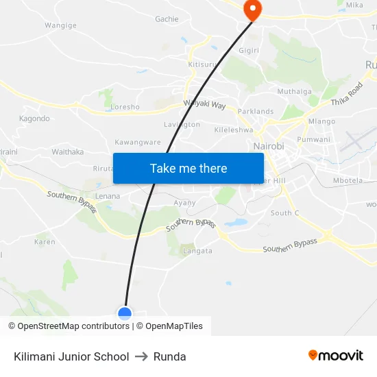 Kilimani Junior School to Runda map