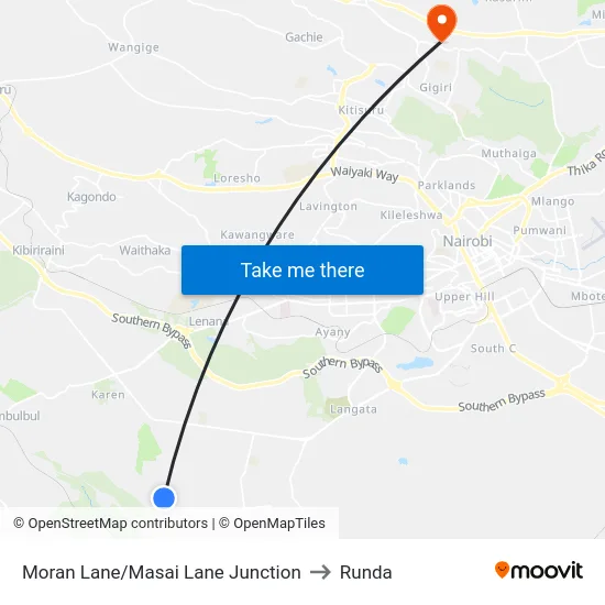 Moran Lane/Masai Lane Junction to Runda map