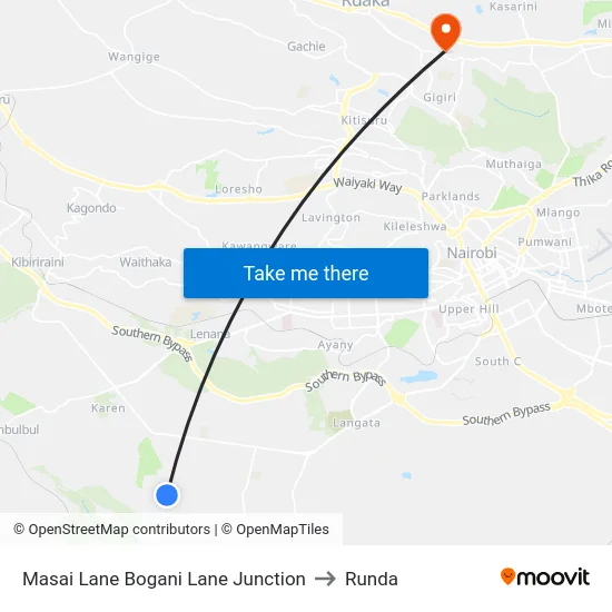 Masai Lane Bogani Lane Junction to Runda map