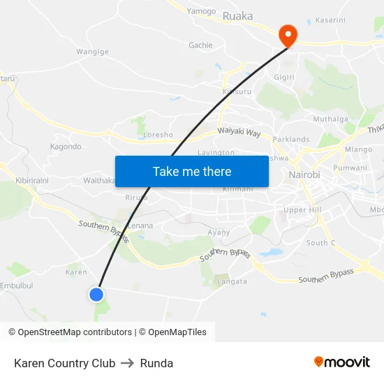 Karen Country Club to Runda map