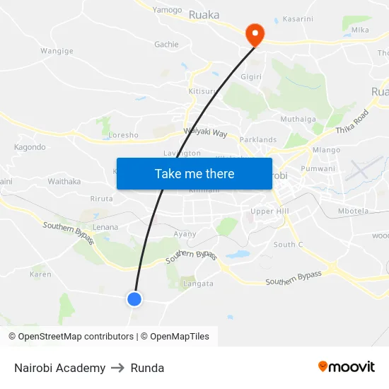 Nairobi Academy to Runda map