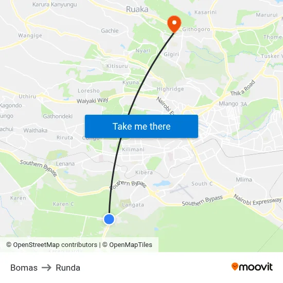 Bomas to Runda map