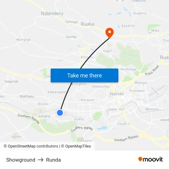 Showground to Runda map