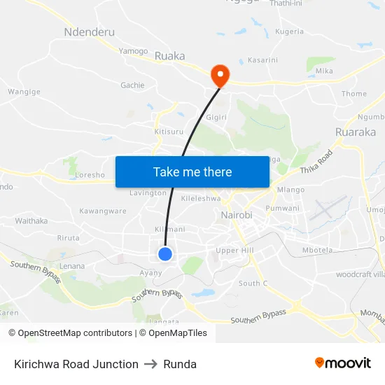 Kirichwa Road Junction to Runda map