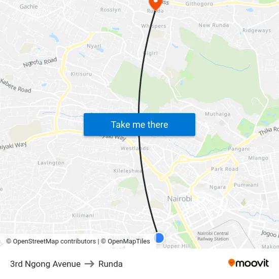 3rd Ngong Avenue to Runda map