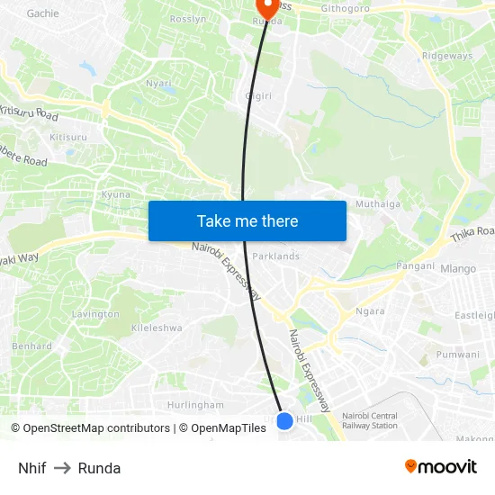 Nhif to Runda map