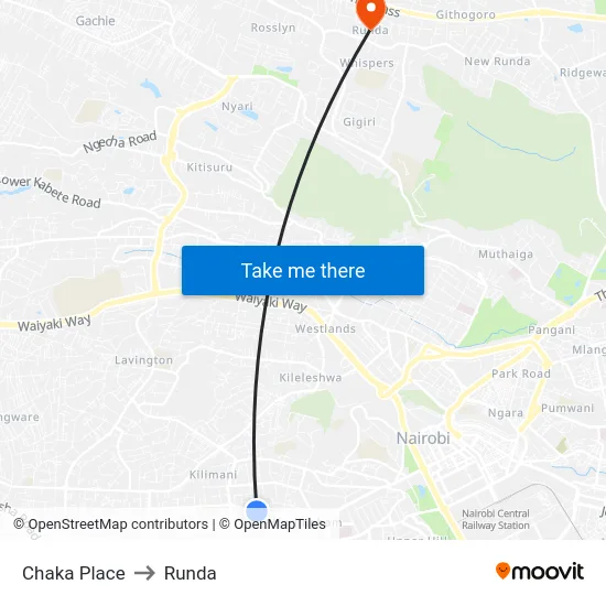 Chaka Place to Runda map