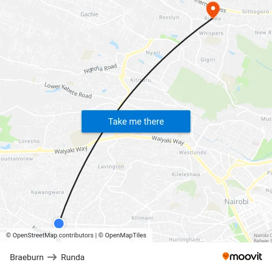 Braeburn to Runda map