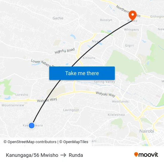Kanungaga/56 Mwisho to Runda map