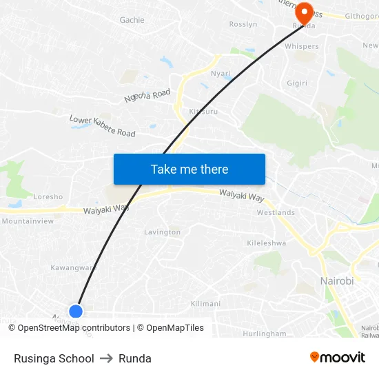 Rusinga School to Runda map