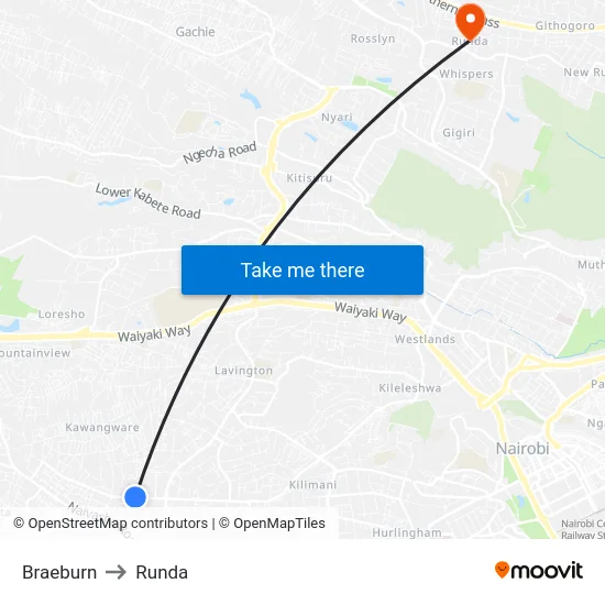 Braeburn to Runda map