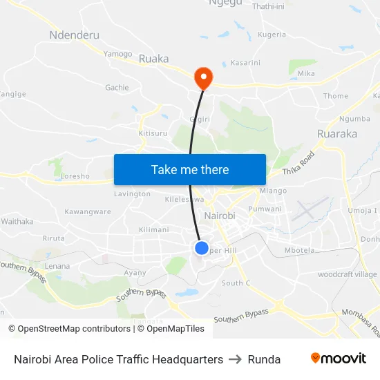 Nairobi Area Police Traffic Headquarters to Runda map