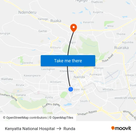 Kenyatta National Hospital to Runda map