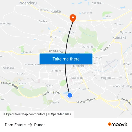 Dam Estate to Runda map