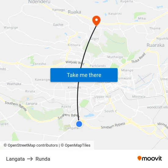 Langata to Runda map
