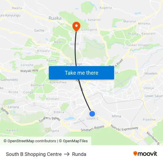 South B Shopping Centre to Runda map