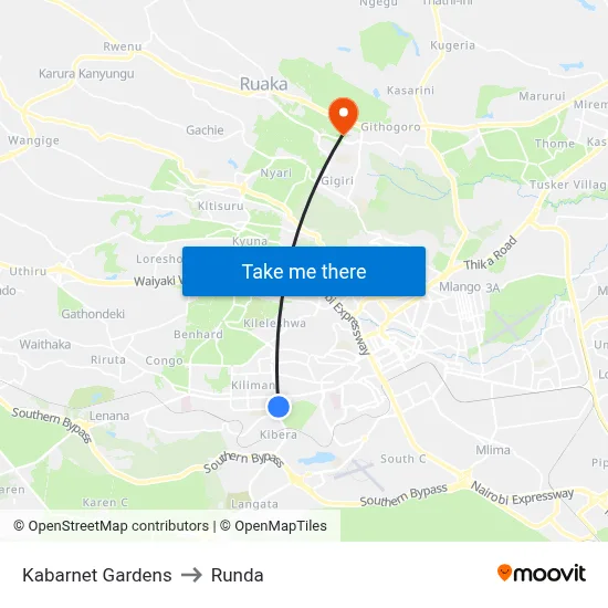 Kabarnet Gardens to Runda map