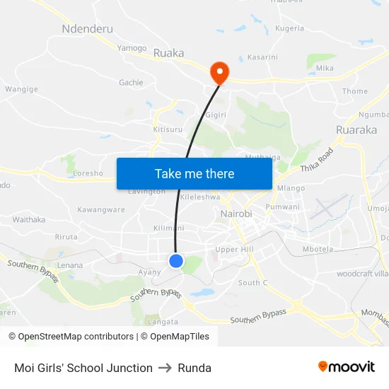 Moi Girls' School Junction to Runda map
