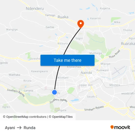 Ayani to Runda map