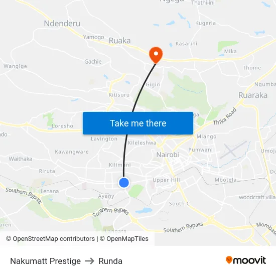 Nakumatt Prestige to Runda map