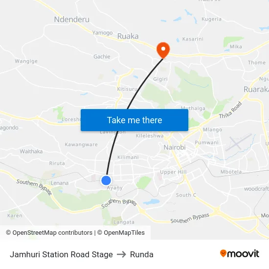 Jamhuri Station Road Stage to Runda map