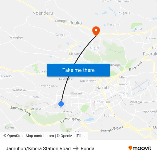 Jamuhuri/Kibera Station Road to Runda map